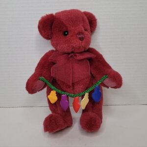 Yulebeary Gund Christmas Bear 8899 Plush Maroon Lights Holiday Gift Vintage 1999